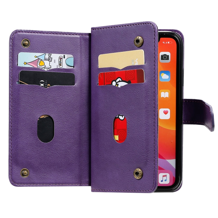 For iPhone 11 Multifunctional Magnetic Copper Buckle Horizontal Flip Solid Color Leather Case with 10 Card Slots & Wallet & Holder & Photo Frame