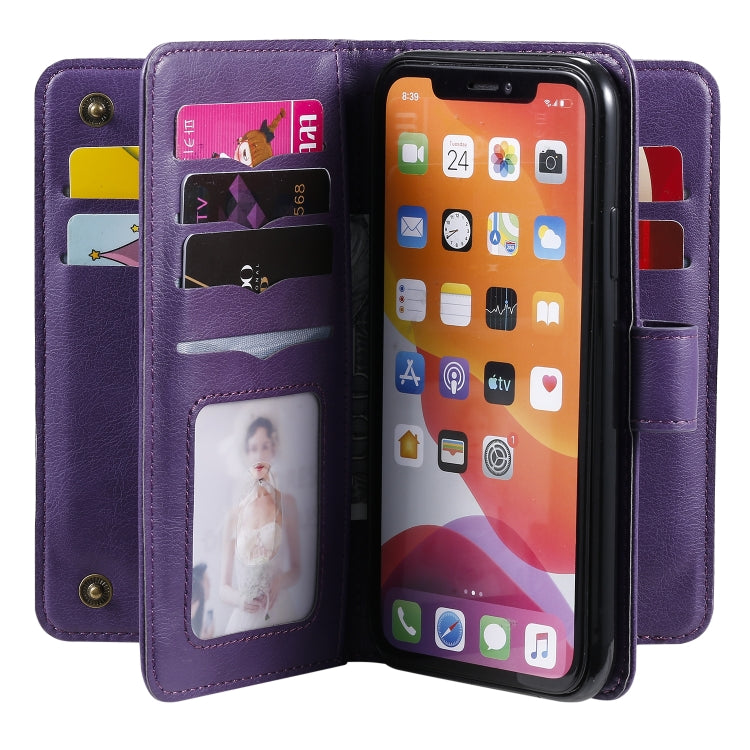 For iPhone 11 Multifunctional Magnetic Copper Buckle Horizontal Flip Solid Color Leather Case with 10 Card Slots & Wallet & Holder & Photo Frame