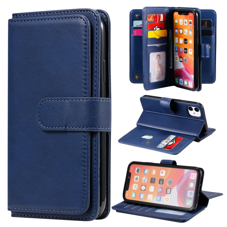 For iPhone 11 Multifunctional Magnetic Copper Buckle Horizontal Flip Solid Color Leather Case with 10 Card Slots & Wallet & Holder & Photo Frame