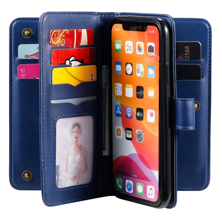 For iPhone 11 Multifunctional Magnetic Copper Buckle Horizontal Flip Solid Color Leather Case with 10 Card Slots & Wallet & Holder & Photo Frame