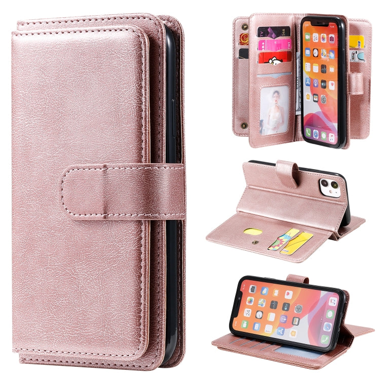 For iPhone 11 Multifunctional Magnetic Copper Buckle Horizontal Flip Solid Color Leather Case with 10 Card Slots & Wallet & Holder & Photo Frame