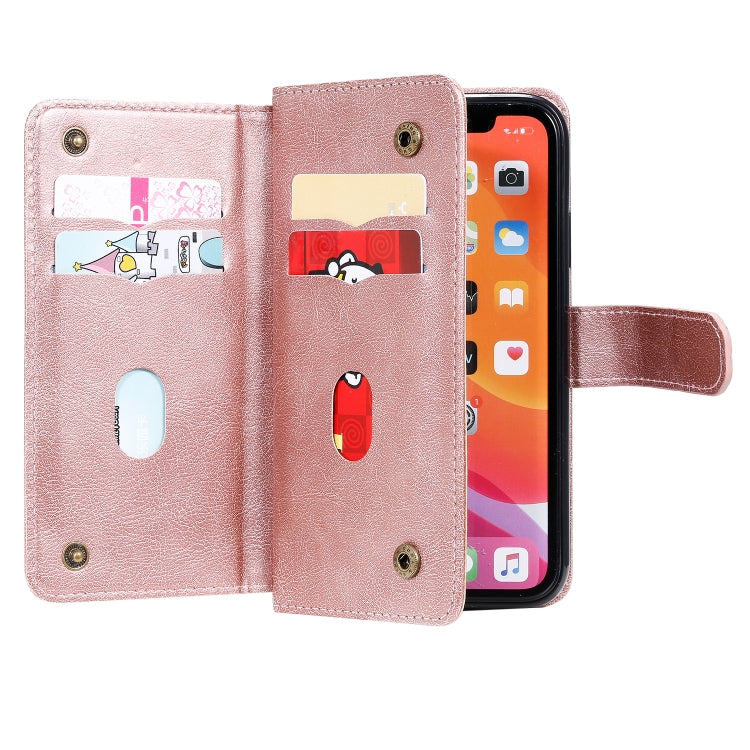 For iPhone 11 Multifunctional Magnetic Copper Buckle Horizontal Flip Solid Color Leather Case with 10 Card Slots & Wallet & Holder & Photo Frame