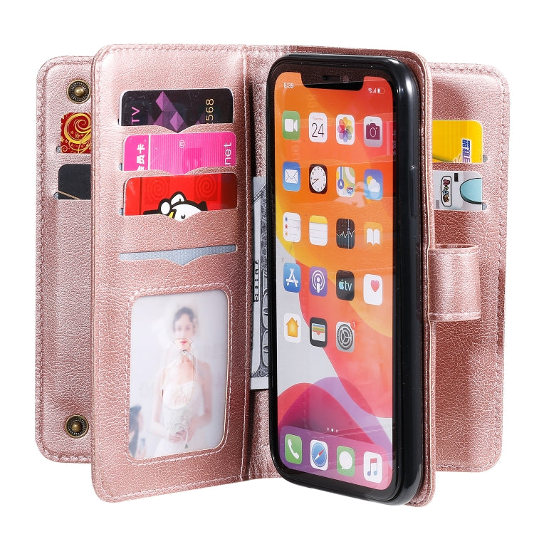 For iPhone 11 Multifunctional Magnetic Copper Buckle Horizontal Flip Solid Color Leather Case with 10 Card Slots & Wallet & Holder & Photo Frame