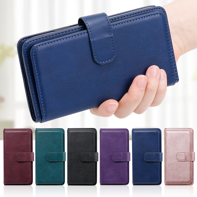 For iPhone 11 Multifunctional Magnetic Copper Buckle Horizontal Flip Solid Color Leather Case with 10 Card Slots & Wallet & Holder & Photo Frame
