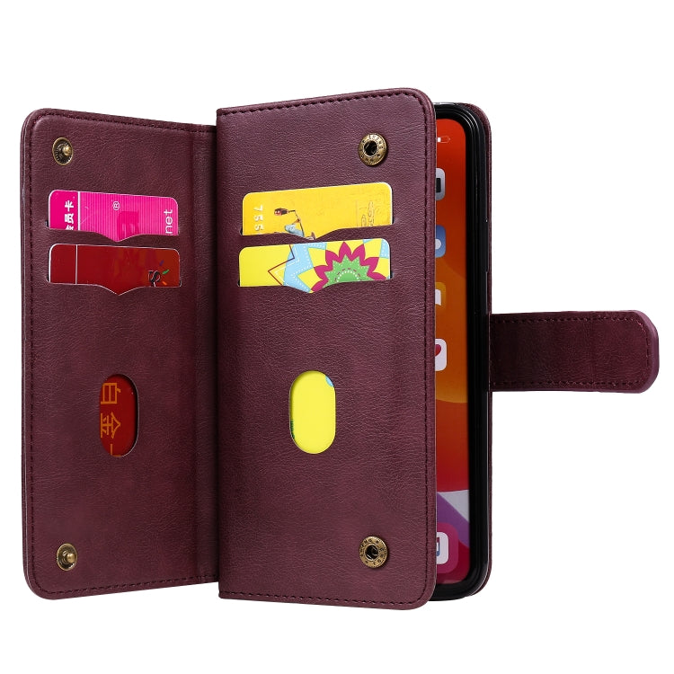 For iPhone 11 Pro Max Multifunctional Magnetic Copper Buckle Horizontal Flip Solid Color Leather Case with 10 Card Slots & Wallet & Holder & Photo Frame