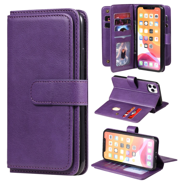 For iPhone 11 Pro Max Multifunctional Magnetic Copper Buckle Horizontal Flip Solid Color Leather Case with 10 Card Slots & Wallet & Holder & Photo Frame