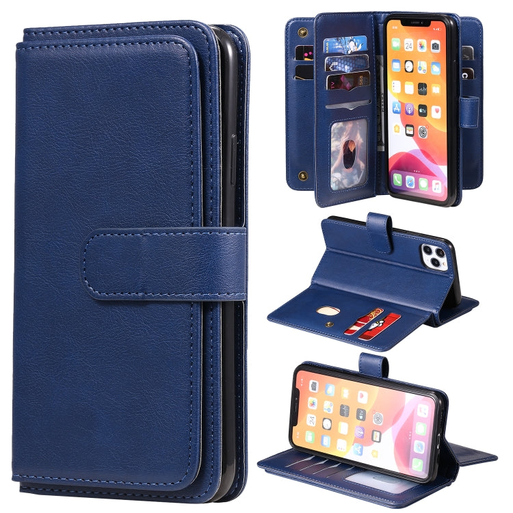 For iPhone 11 Pro Max Multifunctional Magnetic Copper Buckle Horizontal Flip Solid Color Leather Case with 10 Card Slots & Wallet & Holder & Photo Frame