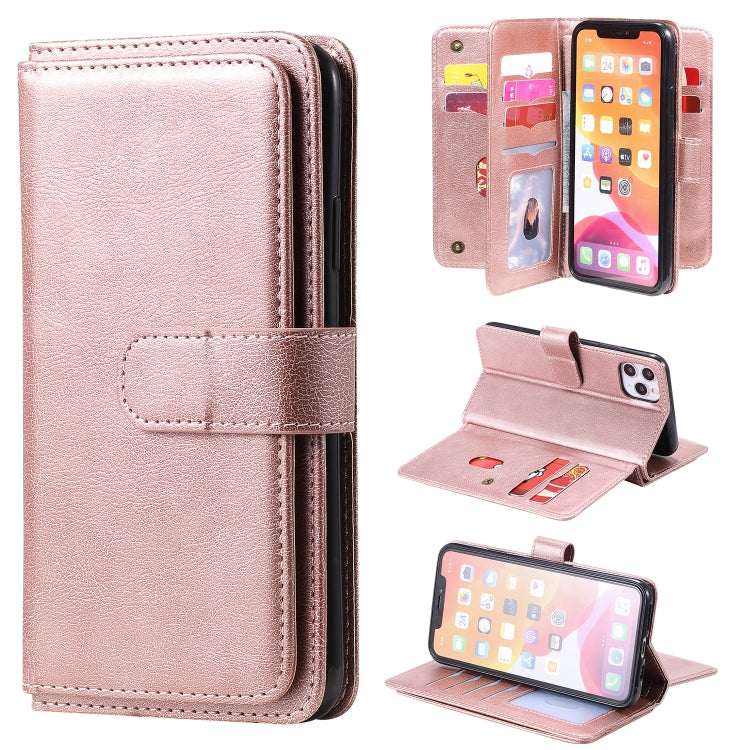 For iPhone 11 Pro Max Multifunctional Magnetic Copper Buckle Horizontal Flip Solid Color Leather Case with 10 Card Slots & Wallet & Holder & Photo Frame