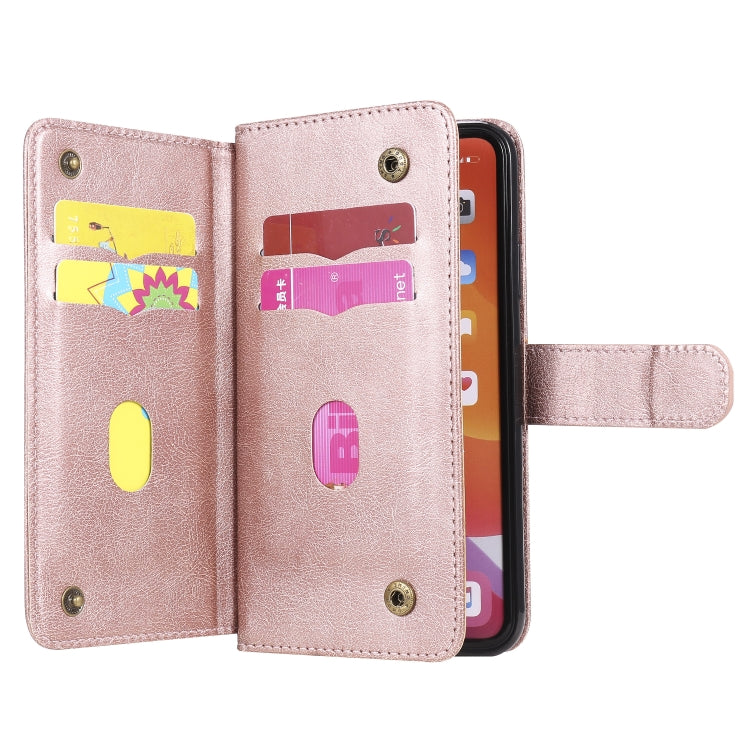 For iPhone 11 Pro Max Multifunctional Magnetic Copper Buckle Horizontal Flip Solid Color Leather Case with 10 Card Slots & Wallet & Holder & Photo Frame