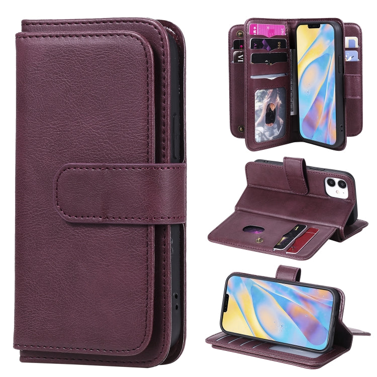 For iPhone 12 mini Multifunctional Magnetic Copper Buckle Horizontal Flip Solid Color Leather Case with 10 Card Slots & Wallet & Holder & Photo Frame