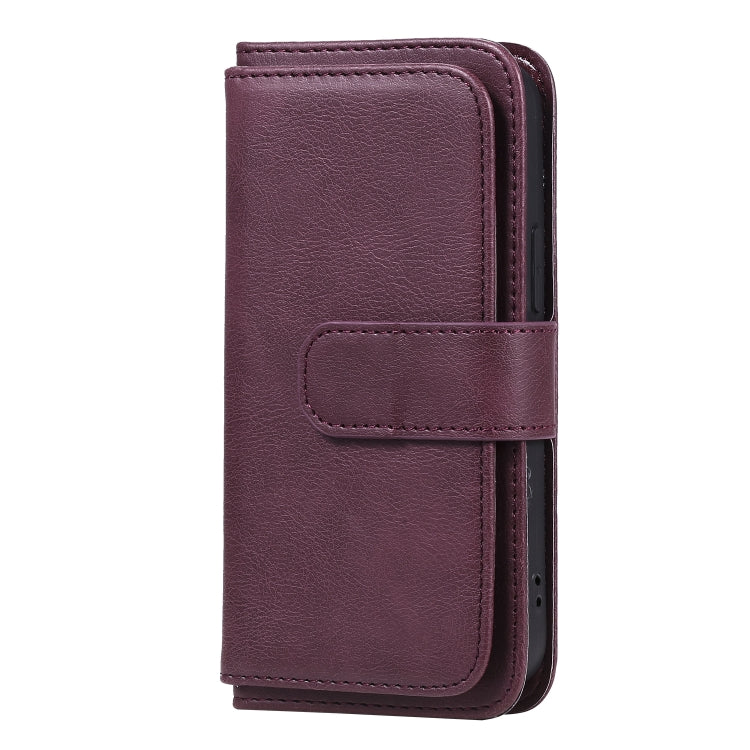 For iPhone 12 mini Multifunctional Magnetic Copper Buckle Horizontal Flip Solid Color Leather Case with 10 Card Slots & Wallet & Holder & Photo Frame