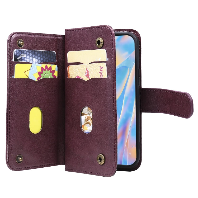 For iPhone 12 mini Multifunctional Magnetic Copper Buckle Horizontal Flip Solid Color Leather Case with 10 Card Slots & Wallet & Holder & Photo Frame
