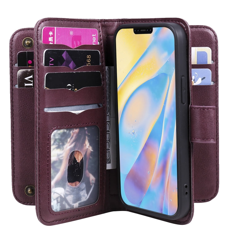For iPhone 12 mini Multifunctional Magnetic Copper Buckle Horizontal Flip Solid Color Leather Case with 10 Card Slots & Wallet & Holder & Photo Frame
