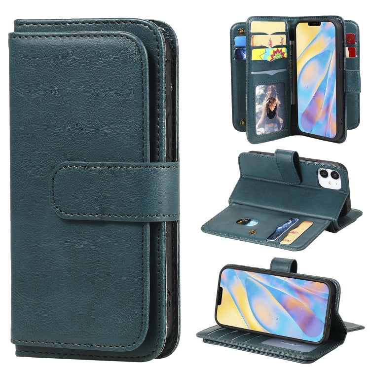 For iPhone 12 mini Multifunctional Magnetic Copper Buckle Horizontal Flip Solid Color Leather Case with 10 Card Slots & Wallet & Holder & Photo Frame