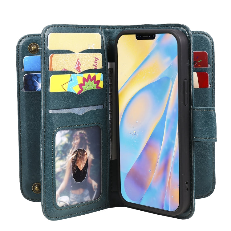 For iPhone 12 mini Multifunctional Magnetic Copper Buckle Horizontal Flip Solid Color Leather Case with 10 Card Slots & Wallet & Holder & Photo Frame