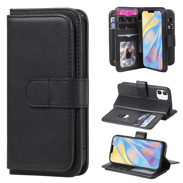 For iPhone 12 mini Multifunctional Magnetic Copper Buckle Horizontal Flip Solid Color Leather Case with 10 Card Slots & Wallet & Holder & Photo Frame