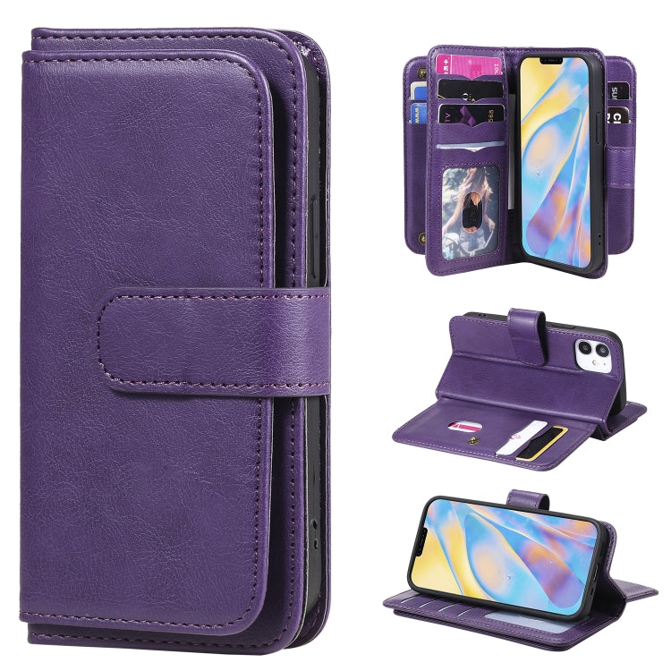 For iPhone 12 mini Multifunctional Magnetic Copper Buckle Horizontal Flip Solid Color Leather Case with 10 Card Slots & Wallet & Holder & Photo Frame