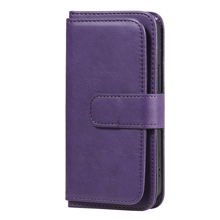 For iPhone 12 mini Multifunctional Magnetic Copper Buckle Horizontal Flip Solid Color Leather Case with 10 Card Slots & Wallet & Holder & Photo Frame