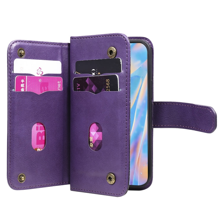For iPhone 12 mini Multifunctional Magnetic Copper Buckle Horizontal Flip Solid Color Leather Case with 10 Card Slots & Wallet & Holder & Photo Frame