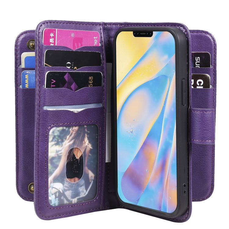 For iPhone 12 mini Multifunctional Magnetic Copper Buckle Horizontal Flip Solid Color Leather Case with 10 Card Slots & Wallet & Holder & Photo Frame