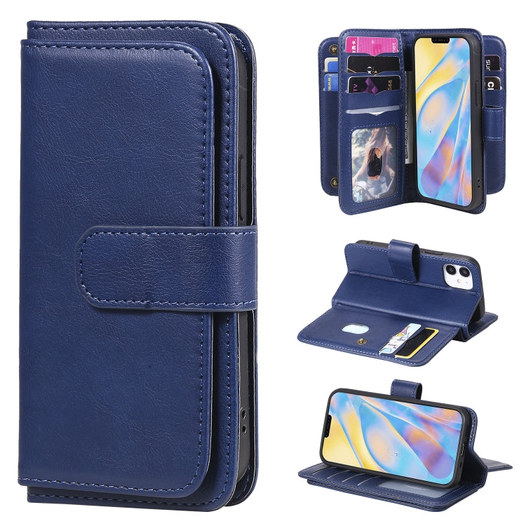 For iPhone 12 mini Multifunctional Magnetic Copper Buckle Horizontal Flip Solid Color Leather Case with 10 Card Slots & Wallet & Holder & Photo Frame