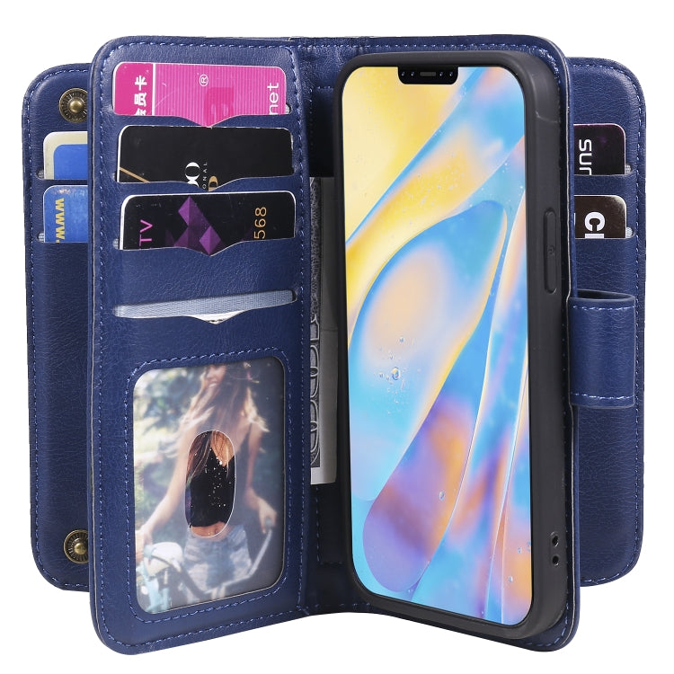 For iPhone 12 mini Multifunctional Magnetic Copper Buckle Horizontal Flip Solid Color Leather Case with 10 Card Slots & Wallet & Holder & Photo Frame