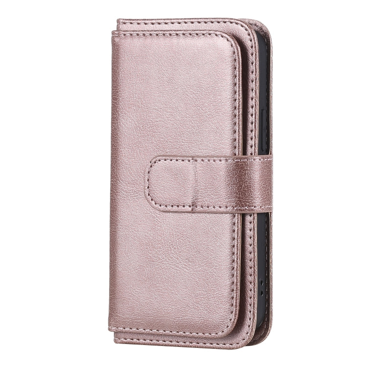For iPhone 12 mini Multifunctional Magnetic Copper Buckle Horizontal Flip Solid Color Leather Case with 10 Card Slots & Wallet & Holder & Photo Frame