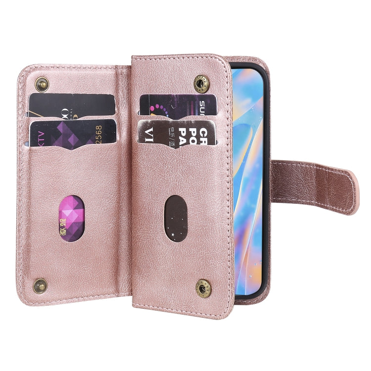 For iPhone 12 mini Multifunctional Magnetic Copper Buckle Horizontal Flip Solid Color Leather Case with 10 Card Slots & Wallet & Holder & Photo Frame