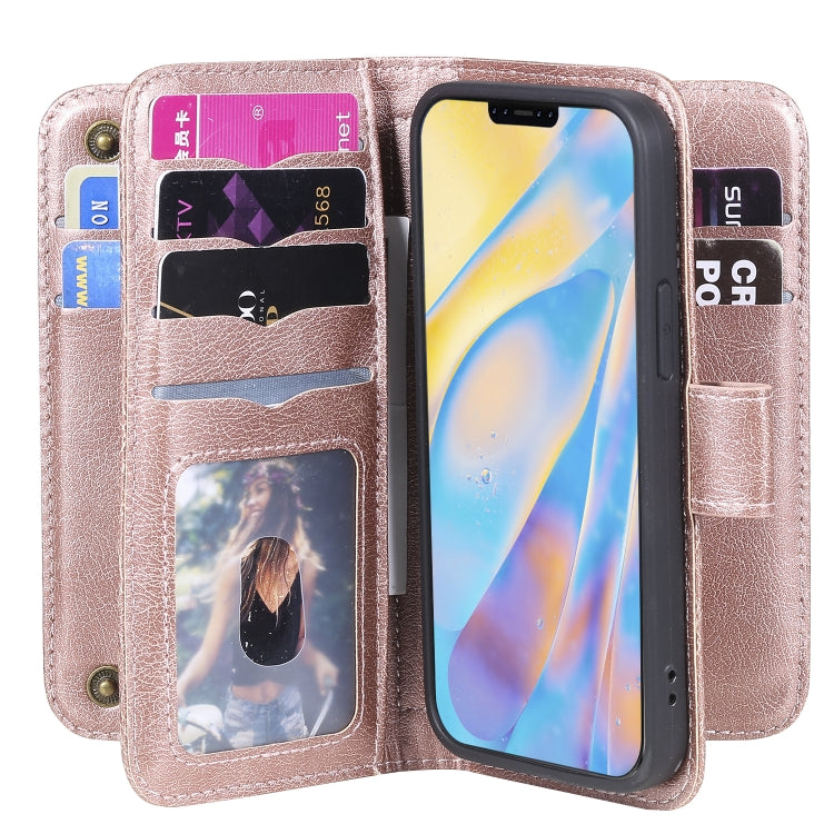 For iPhone 12 mini Multifunctional Magnetic Copper Buckle Horizontal Flip Solid Color Leather Case with 10 Card Slots & Wallet & Holder & Photo Frame