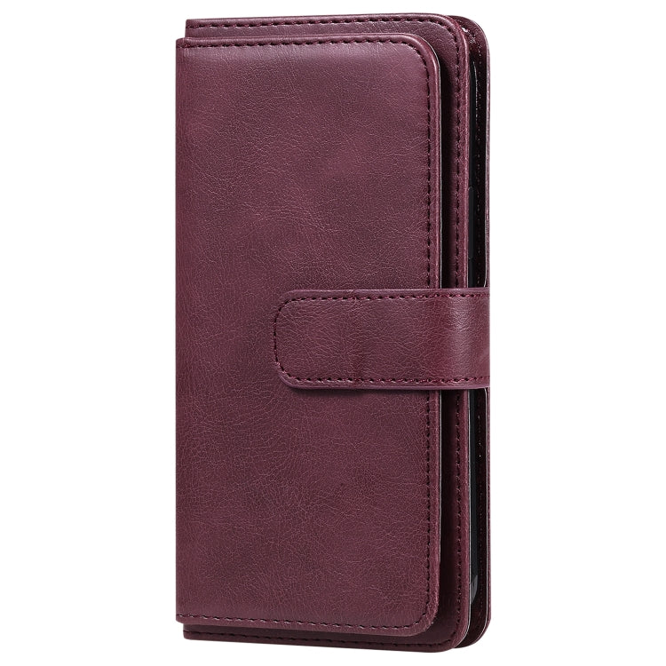 For iPhone 12 / 12 Pro Multifunctional Magnetic Copper Buckle Horizontal Flip Solid Color Leather Case with 10 Card Slots & Wallet & Holder & Photo Frame