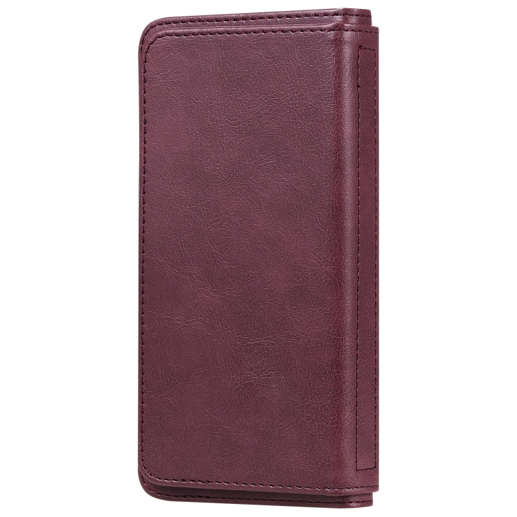 For iPhone 12 / 12 Pro Multifunctional Magnetic Copper Buckle Horizontal Flip Solid Color Leather Case with 10 Card Slots & Wallet & Holder & Photo Frame