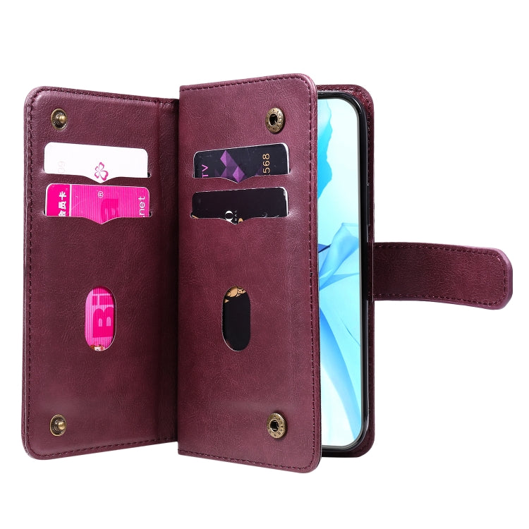 For iPhone 12 / 12 Pro Multifunctional Magnetic Copper Buckle Horizontal Flip Solid Color Leather Case with 10 Card Slots & Wallet & Holder & Photo Frame