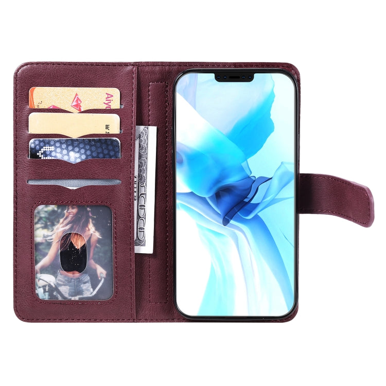 For iPhone 12 / 12 Pro Multifunctional Magnetic Copper Buckle Horizontal Flip Solid Color Leather Case with 10 Card Slots & Wallet & Holder & Photo Frame