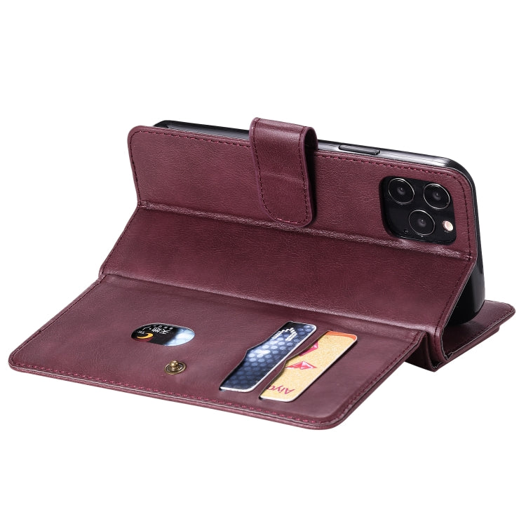 For iPhone 12 / 12 Pro Multifunctional Magnetic Copper Buckle Horizontal Flip Solid Color Leather Case with 10 Card Slots & Wallet & Holder & Photo Frame