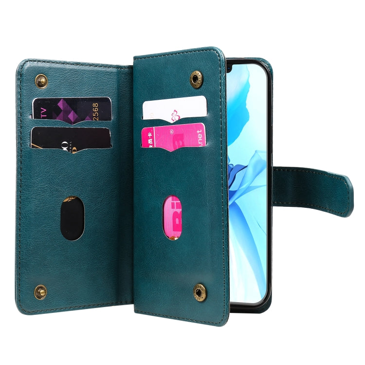 For iPhone 12 / 12 Pro Multifunctional Magnetic Copper Buckle Horizontal Flip Solid Color Leather Case with 10 Card Slots & Wallet & Holder & Photo Frame