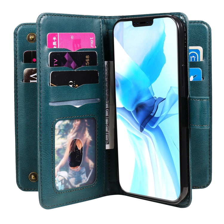 For iPhone 12 / 12 Pro Multifunctional Magnetic Copper Buckle Horizontal Flip Solid Color Leather Case with 10 Card Slots & Wallet & Holder & Photo Frame
