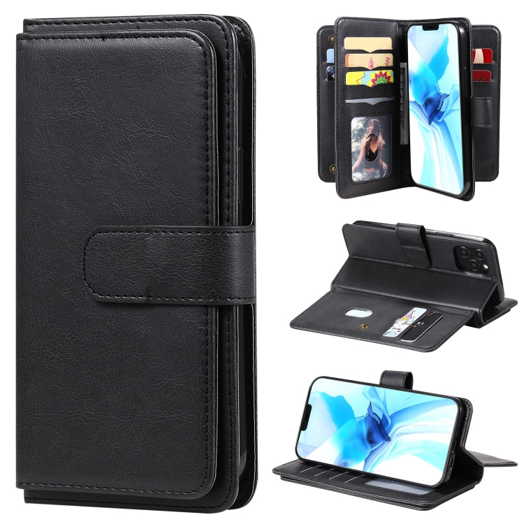 For iPhone 12 / 12 Pro Multifunctional Magnetic Copper Buckle Horizontal Flip Solid Color Leather Case with 10 Card Slots & Wallet & Holder & Photo Frame