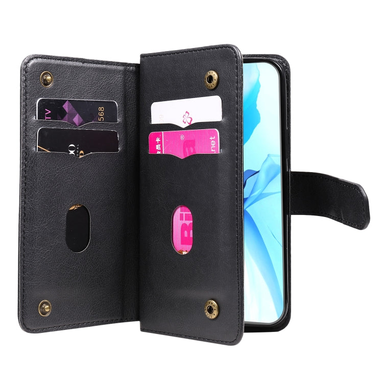 For iPhone 12 / 12 Pro Multifunctional Magnetic Copper Buckle Horizontal Flip Solid Color Leather Case with 10 Card Slots & Wallet & Holder & Photo Frame