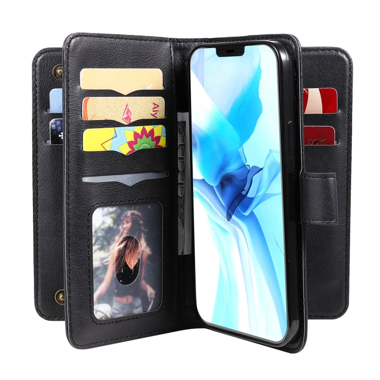 For iPhone 12 / 12 Pro Multifunctional Magnetic Copper Buckle Horizontal Flip Solid Color Leather Case with 10 Card Slots & Wallet & Holder & Photo Frame