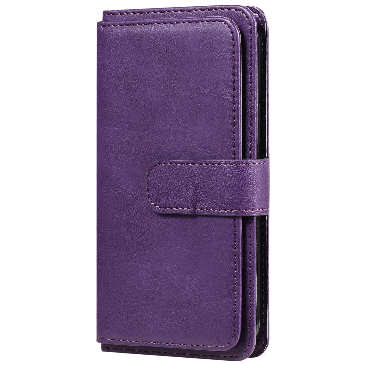 For iPhone 12 / 12 Pro Multifunctional Magnetic Copper Buckle Horizontal Flip Solid Color Leather Case with 10 Card Slots & Wallet & Holder & Photo Frame