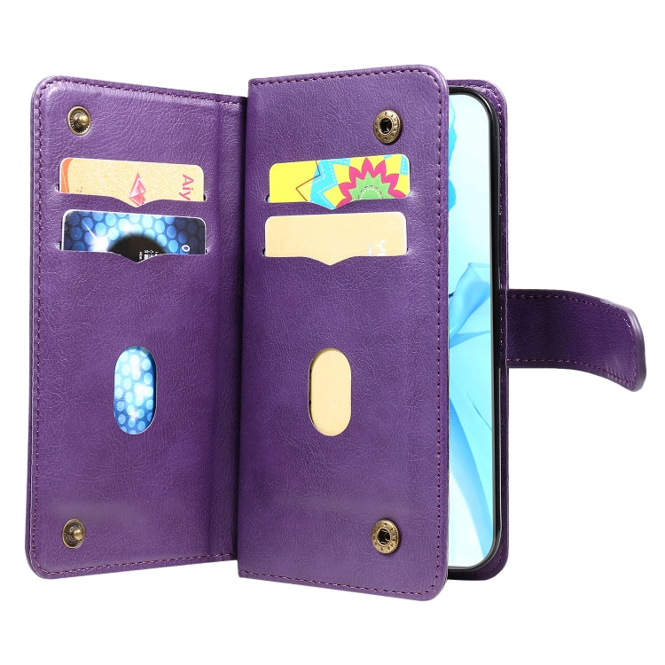 For iPhone 12 / 12 Pro Multifunctional Magnetic Copper Buckle Horizontal Flip Solid Color Leather Case with 10 Card Slots & Wallet & Holder & Photo Frame
