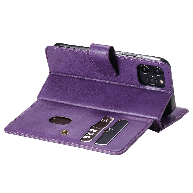 For iPhone 12 / 12 Pro Multifunctional Magnetic Copper Buckle Horizontal Flip Solid Color Leather Case with 10 Card Slots & Wallet & Holder & Photo Frame