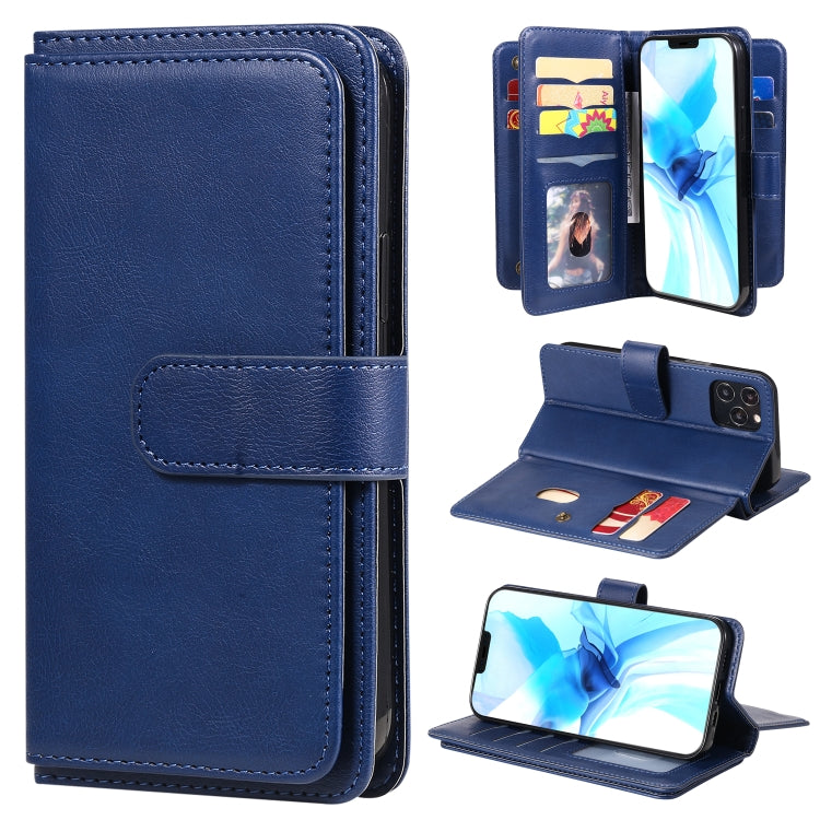 For iPhone 12 / 12 Pro Multifunctional Magnetic Copper Buckle Horizontal Flip Solid Color Leather Case with 10 Card Slots & Wallet & Holder & Photo Frame