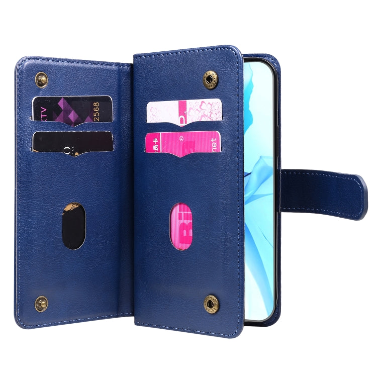 For iPhone 12 / 12 Pro Multifunctional Magnetic Copper Buckle Horizontal Flip Solid Color Leather Case with 10 Card Slots & Wallet & Holder & Photo Frame