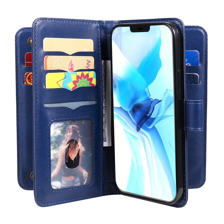 For iPhone 12 / 12 Pro Multifunctional Magnetic Copper Buckle Horizontal Flip Solid Color Leather Case with 10 Card Slots & Wallet & Holder & Photo Frame