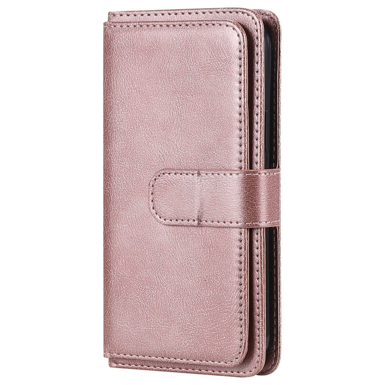 For iPhone 12 / 12 Pro Multifunctional Magnetic Copper Buckle Horizontal Flip Solid Color Leather Case with 10 Card Slots & Wallet & Holder & Photo Frame
