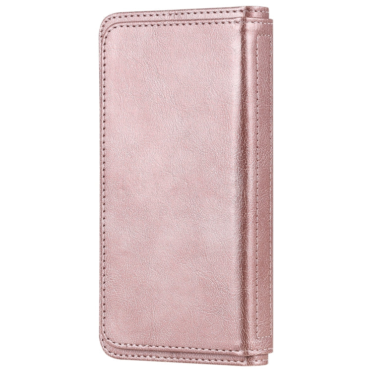 For iPhone 12 / 12 Pro Multifunctional Magnetic Copper Buckle Horizontal Flip Solid Color Leather Case with 10 Card Slots & Wallet & Holder & Photo Frame