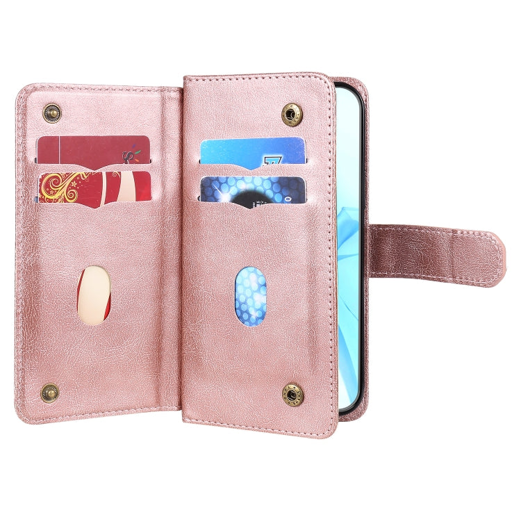 For iPhone 12 / 12 Pro Multifunctional Magnetic Copper Buckle Horizontal Flip Solid Color Leather Case with 10 Card Slots & Wallet & Holder & Photo Frame