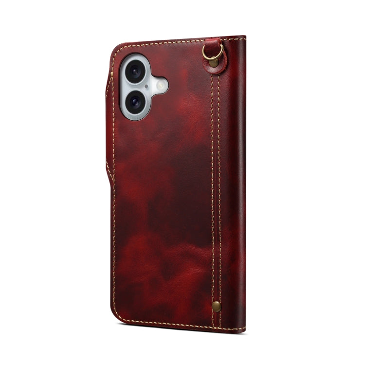 For iPhone 16 Plus Denior B01 Oil Wax Cowhide Magnetic Button Genuine Leather Case