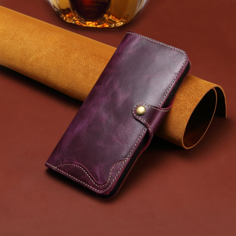For iPhone 16 Plus Denior B01 Oil Wax Cowhide Magnetic Button Genuine Leather Case